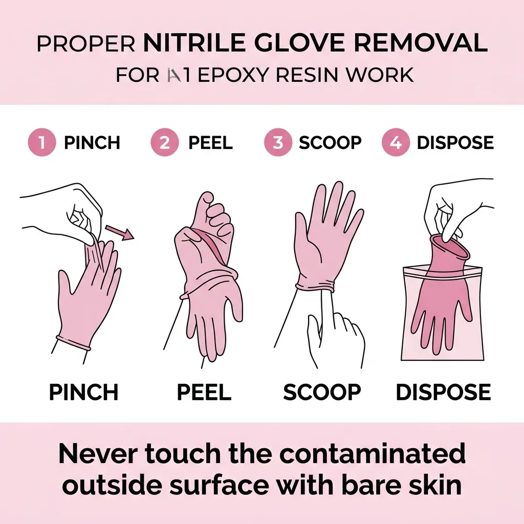 Proper glove removal technique — pinch, peel, scoop, and dispose without touching the contaminated surface