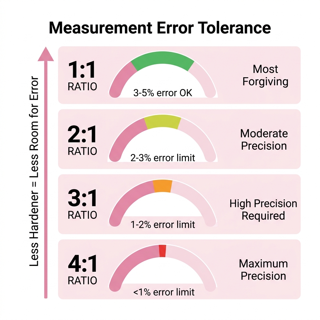 Measurement precision required for each mixing ratio — higher ratios demand tighter accuracy