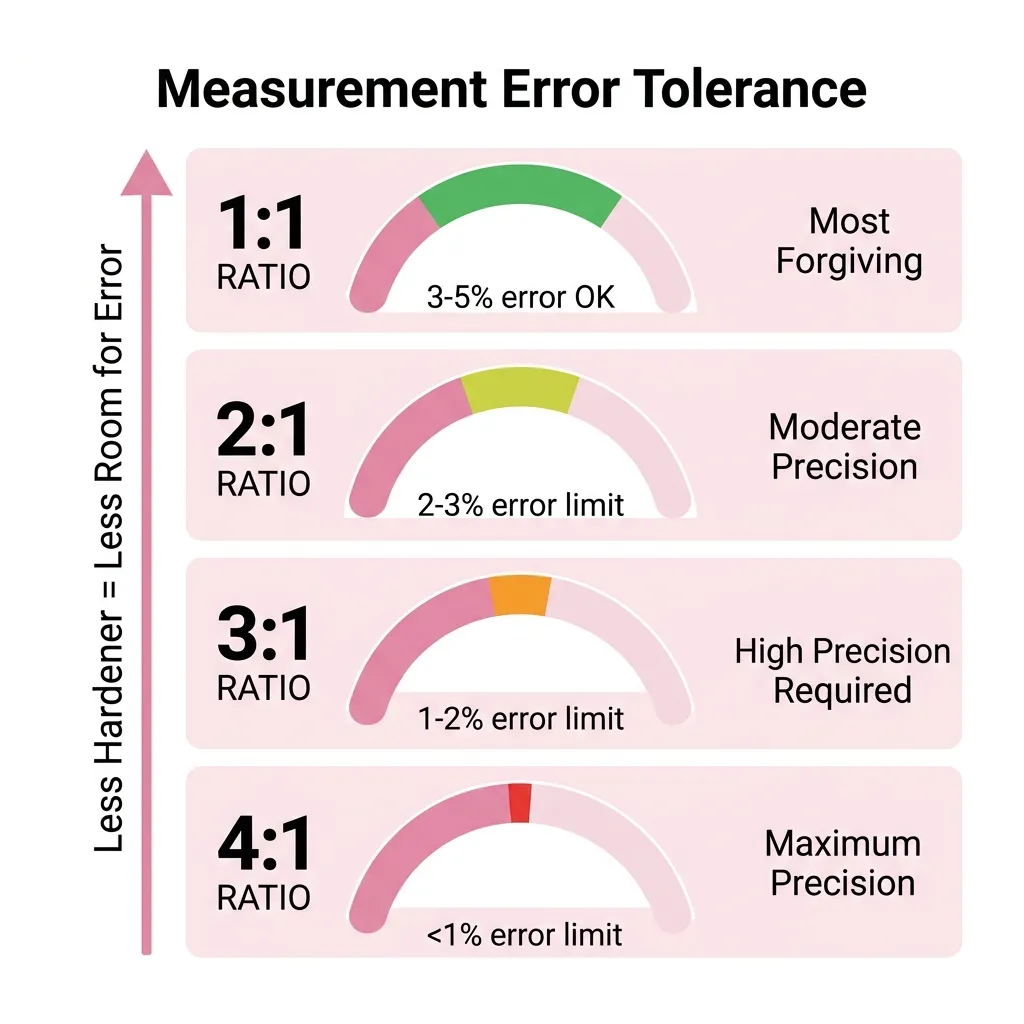 Measurement precision required for each mixing ratio — higher ratios demand tighter accuracy