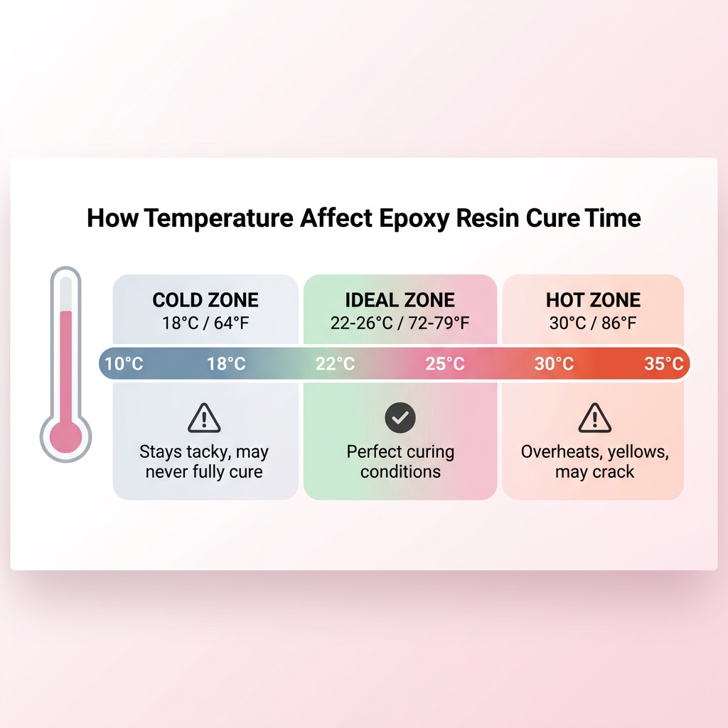 How temperature affects epoxy resin cure time — showing cold, ideal, and hot zones