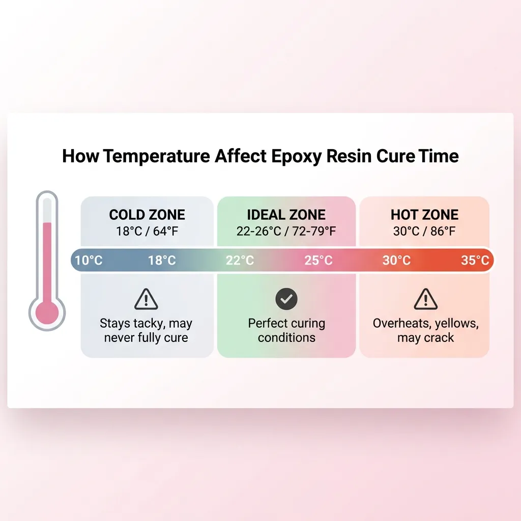 How temperature affects epoxy resin cure time — showing cold, ideal, and hot zones